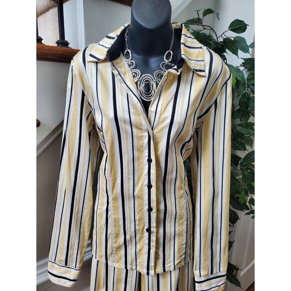 Sport Collection Striped Long Sleeve Collared Shirt & Pant 2 Piece Suit Size M - Picture 3 of 12
